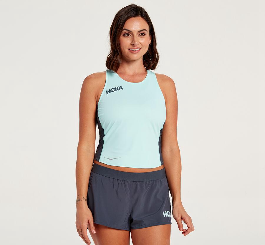 Tops Womens - Hoka One One Fitted Tank - Blue - ESJHLVG-04